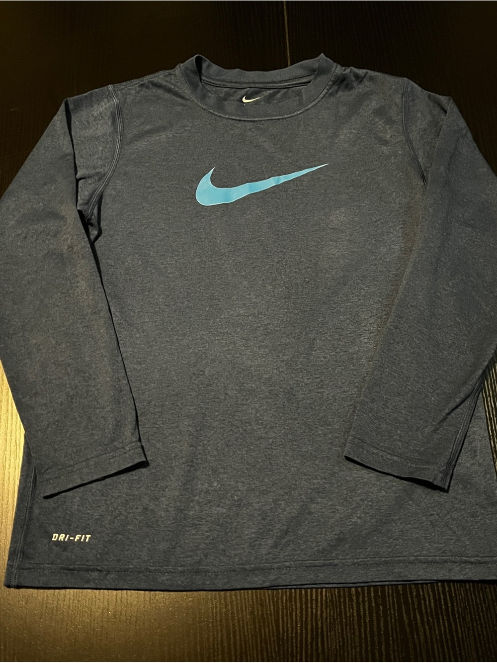 Nike Long Sleeve Shirt - Navy with Light Blue Swoosh